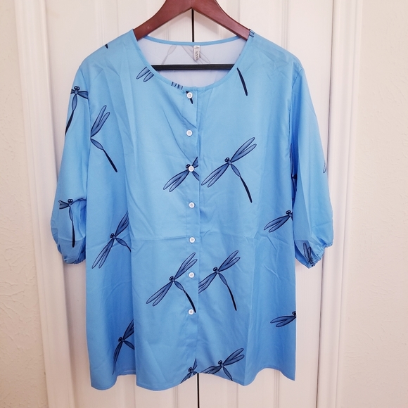 Blue Dragon Fly Blouse - Picture 1 of 8